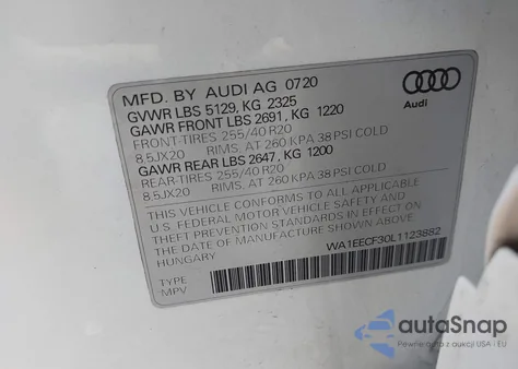 2020 Audi Q3 Premium Plus 45 Tfsi S Line Quattro Tiptronic z USA, uszkodzony, nr VIN WA1EECF30L1123882